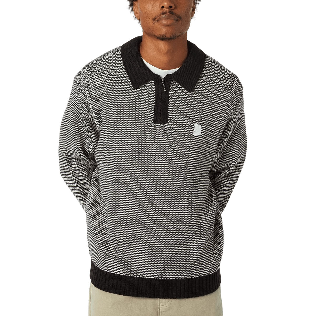 HUF Megablast Two Tone Waffle Sweater - Black/White image 1