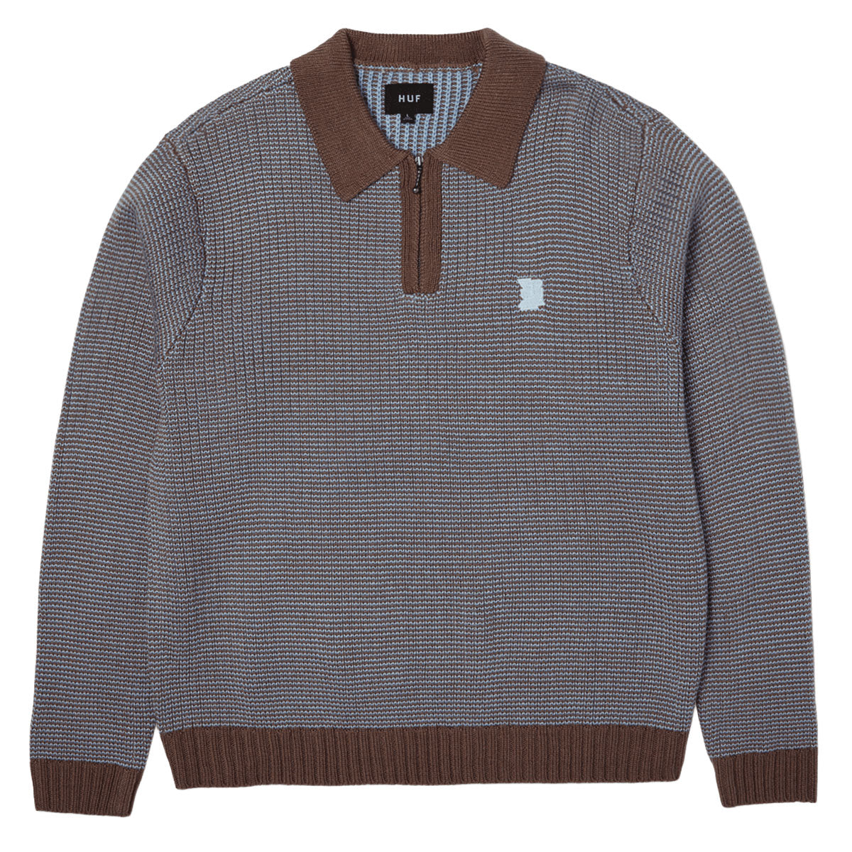 HUF Megablast Two Tone Waffle Sweater - Washed Blue/Moss image 2