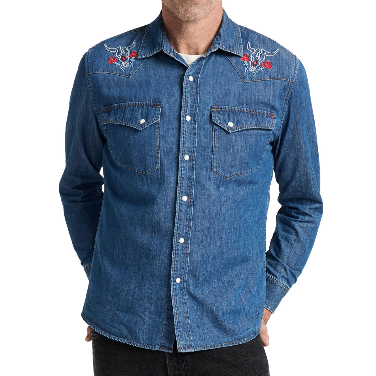 Pendleton Gambler Denim Long Sleeve Shirt - Denim/Bison Rose image 1