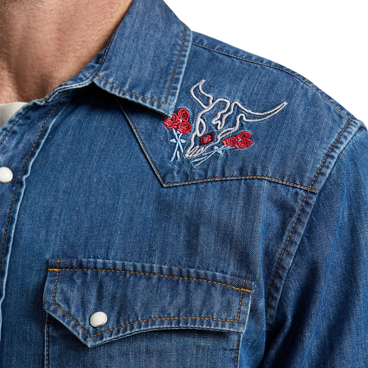 Pendleton Gambler Denim Long Sleeve Shirt - Denim/Bison Rose image 3