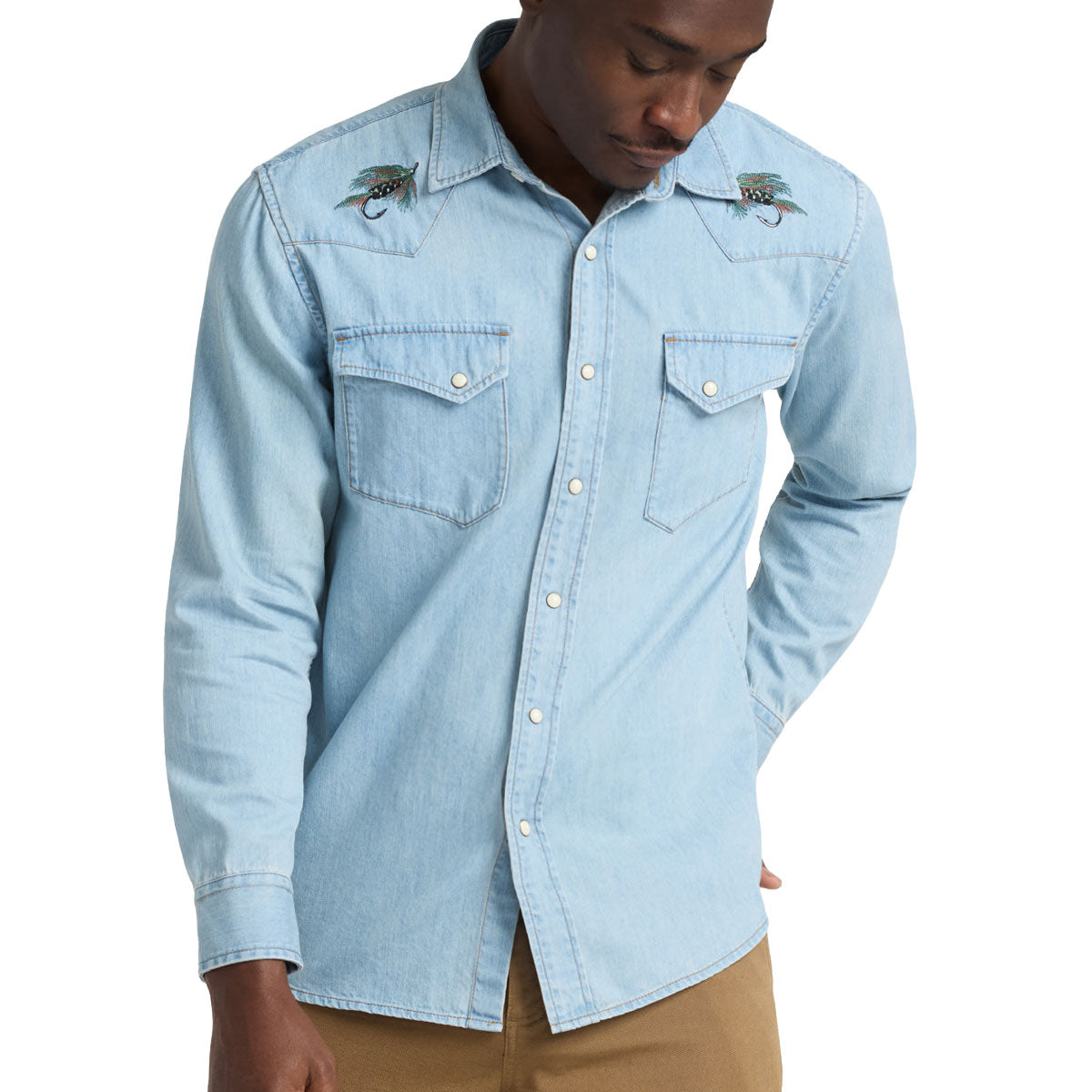 Pendleton Gambler Denim Long Sleeve Shirt - Light Denim/Salmon image 1