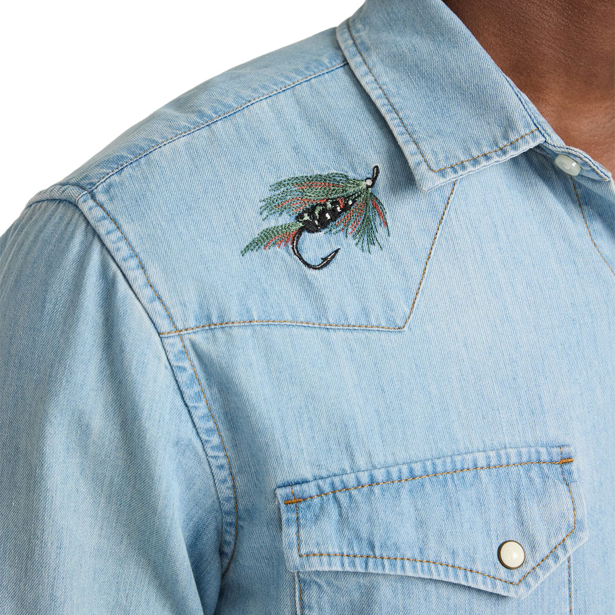 Pendleton Gambler Denim Long Sleeve Shirt - Light Denim/Salmon image 3