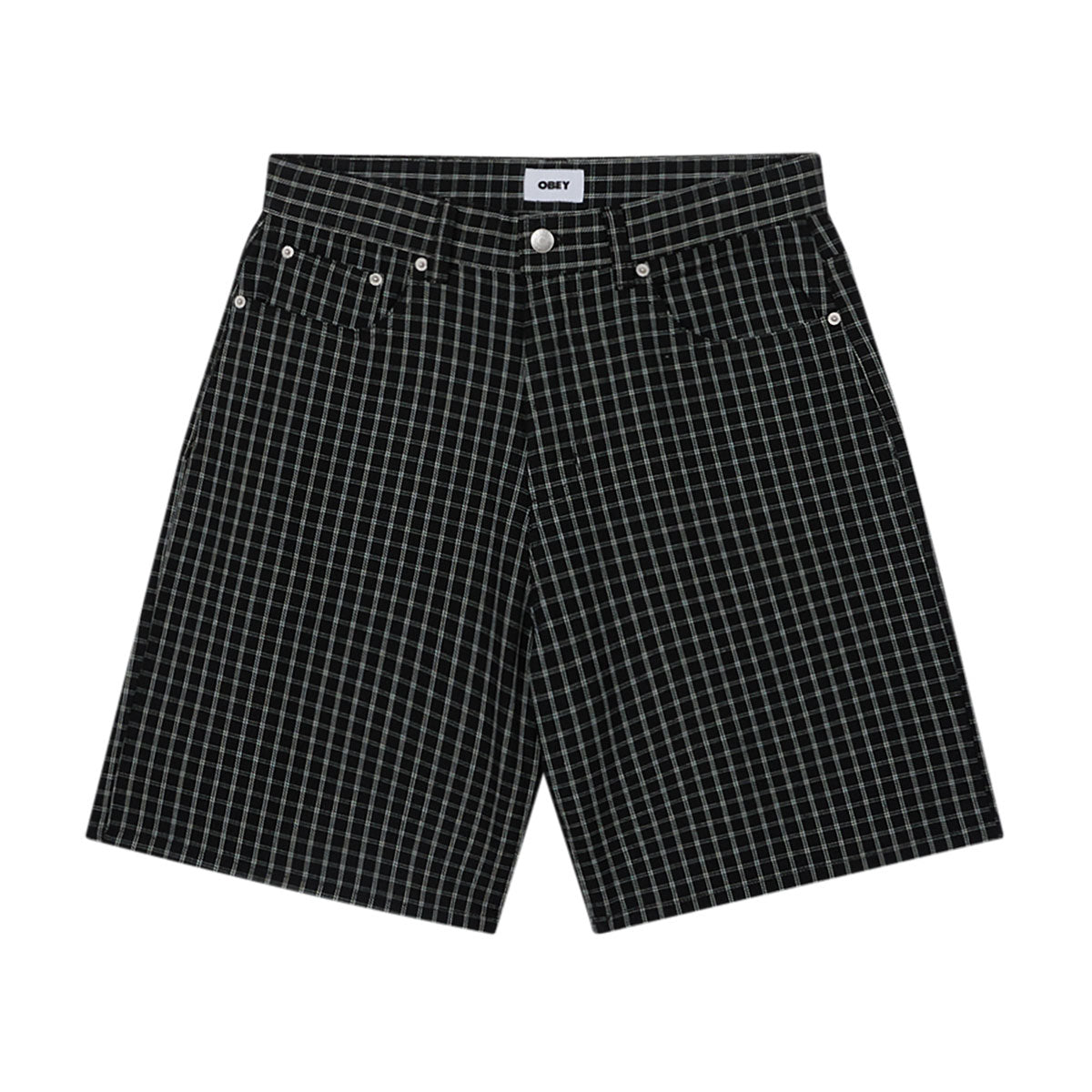 Obey Plaid Baggy Denim Shorts - Black Multi image 1