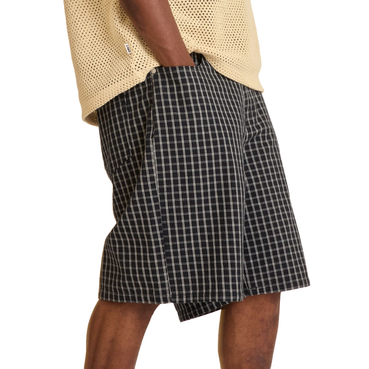 Obey Plaid Baggy Denim Shorts - Black Multi image 3