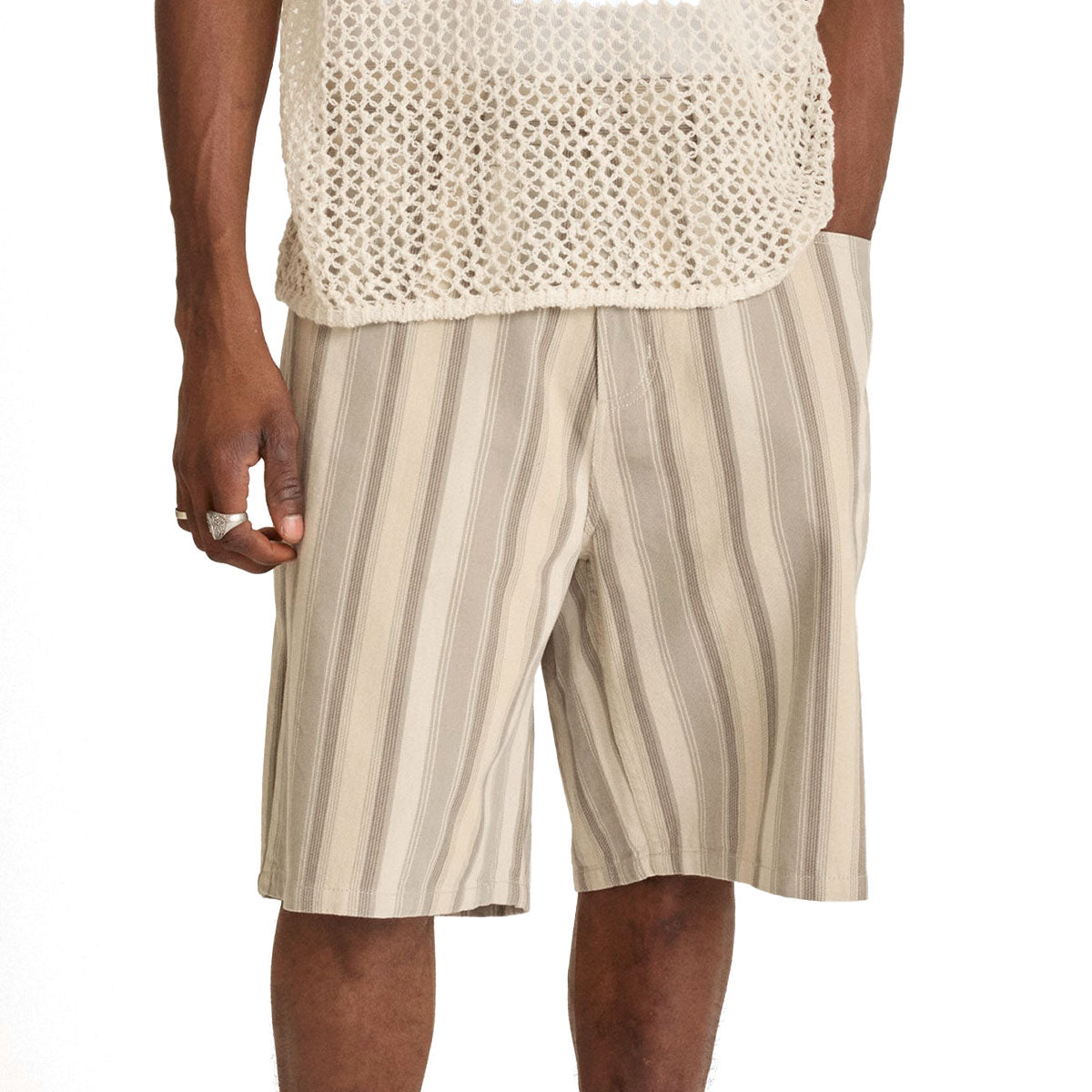 Obey Baja Stripe Baggy Denim Shorts - Dried Sage Multi image 4