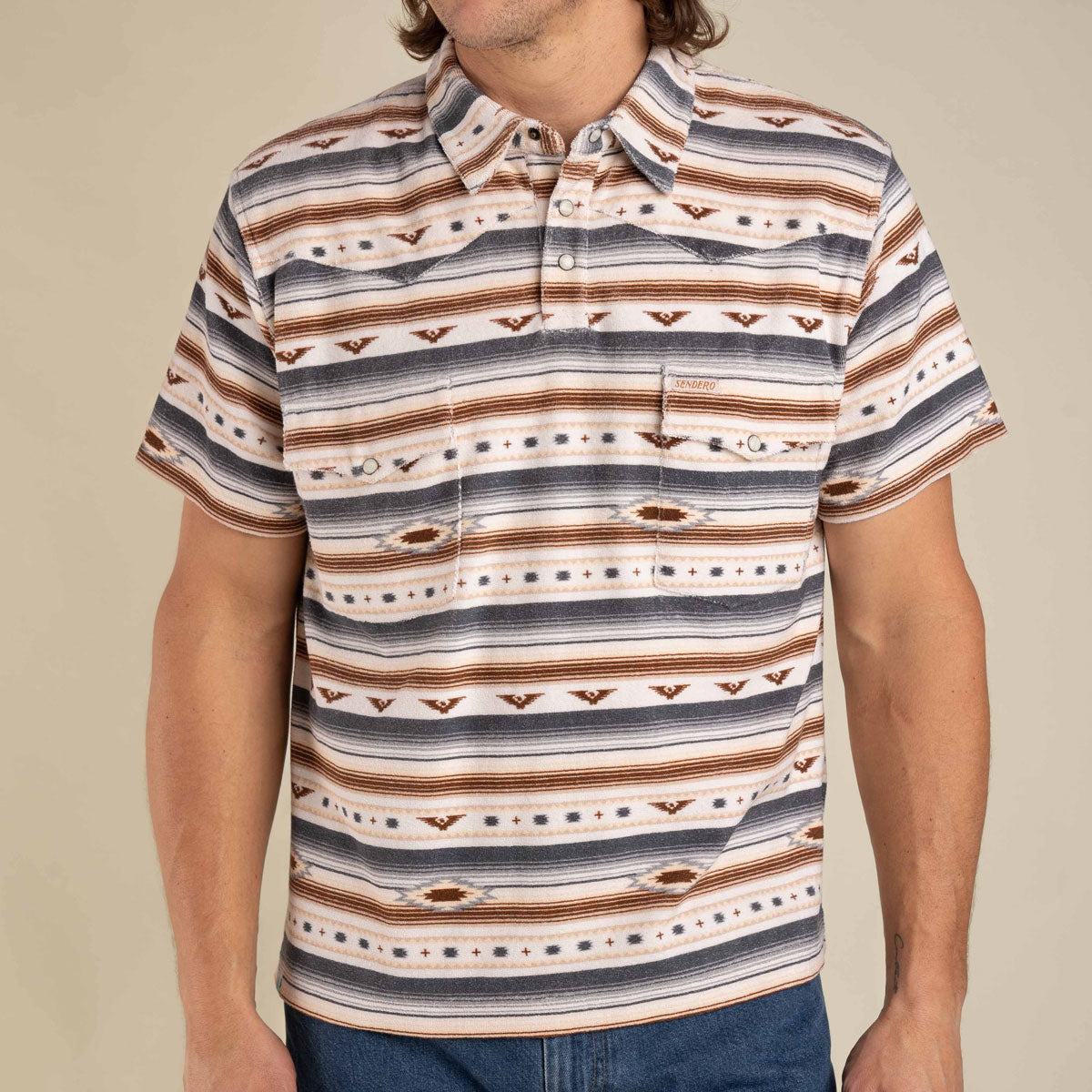 Sendero Cantina Terry Polo Shirt - Gray/Tan Southwest image 2