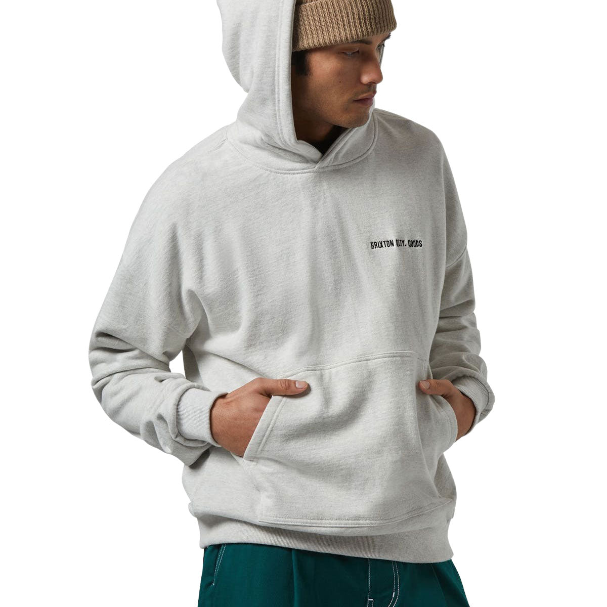 Brixton Embroidered Heavyweight Hoodie - Heather Grey Ash image 1