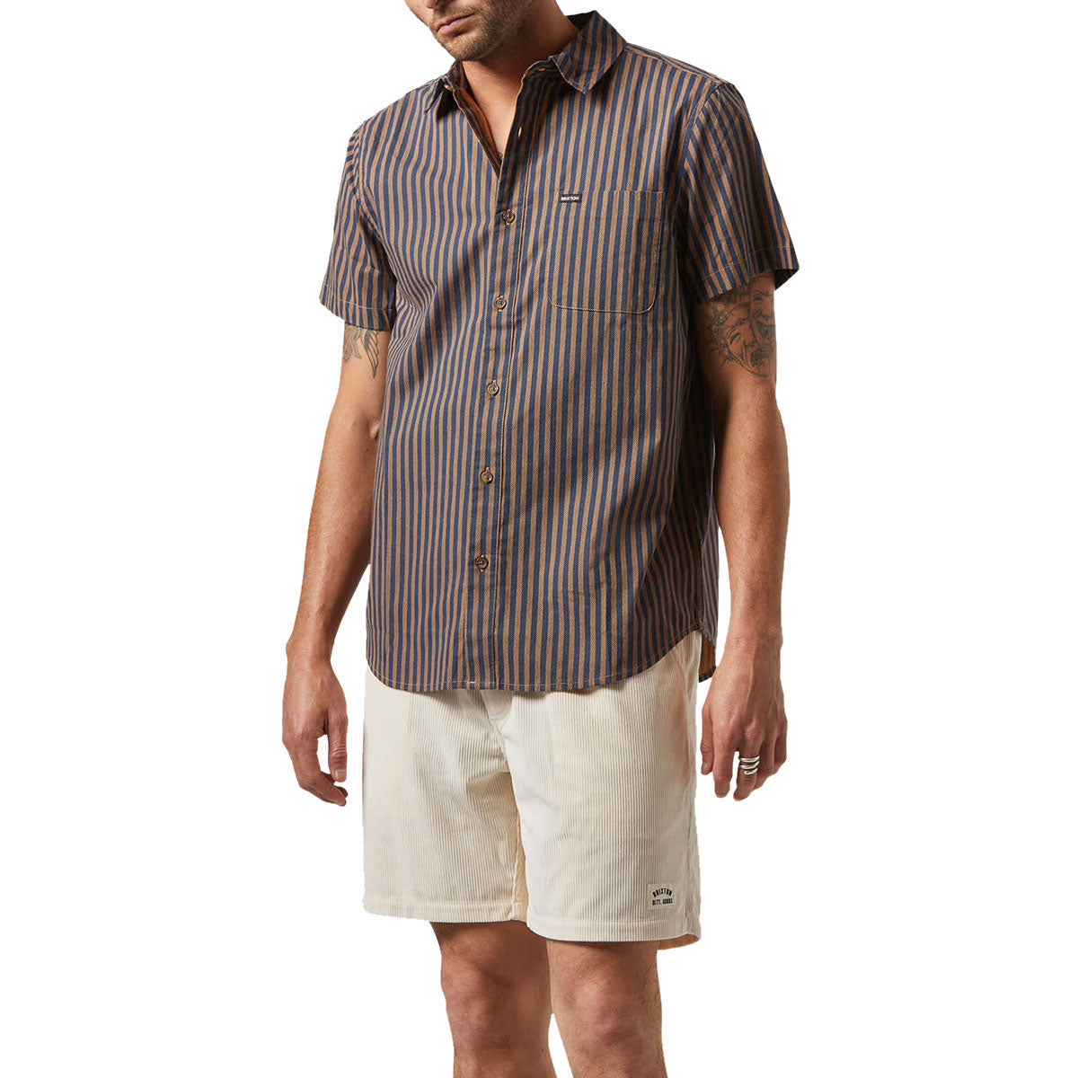 Brixton Charter Print Shirt - Washed Blue/Sunnaked Stripe image 2