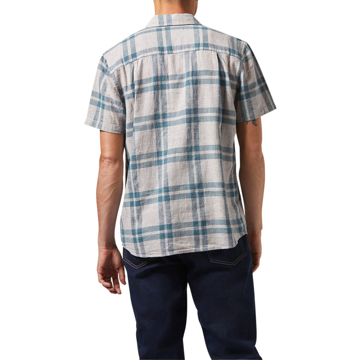 Brixton Charter Linen Blend Shirt - Beige/Azure Blue Plaid image 2