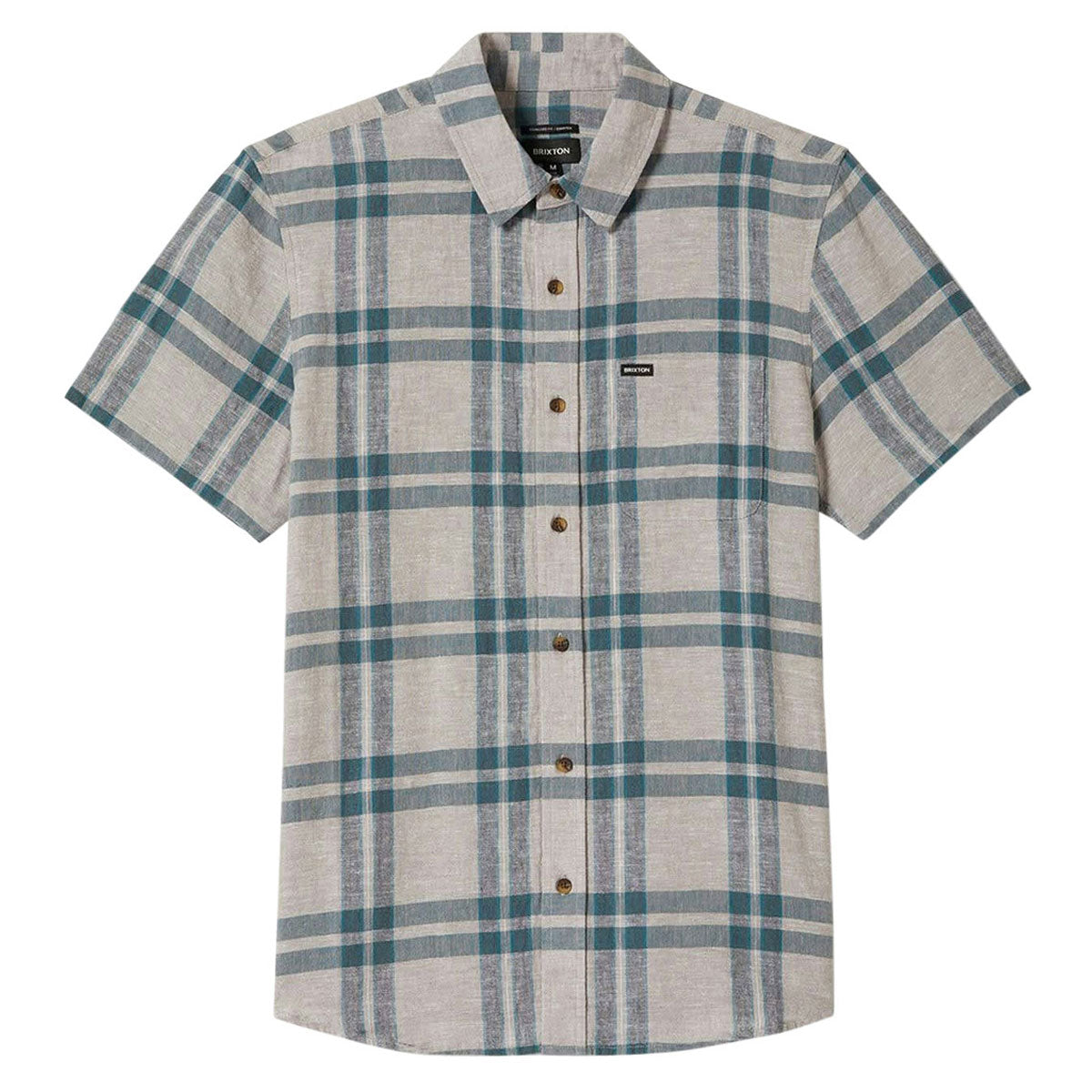 Brixton Charter Linen Blend Shirt - Beige/Azure Blue Plaid image 3