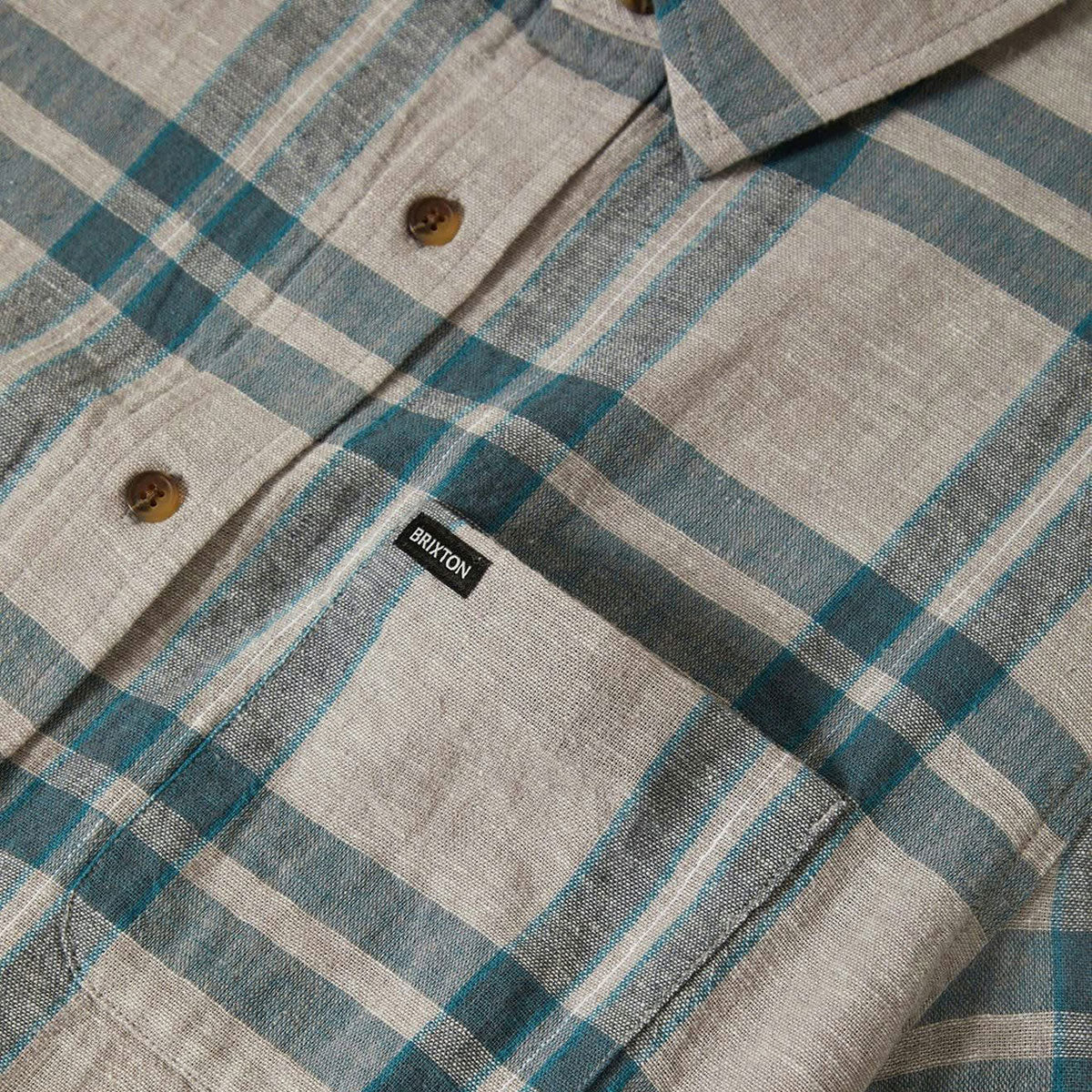Brixton Charter Linen Blend Shirt - Beige/Azure Blue Plaid image 4