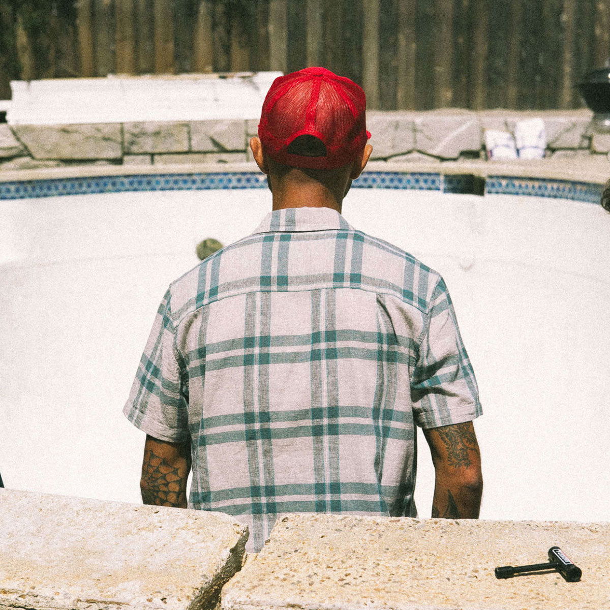 Brixton Charter Linen Blend Shirt - Beige/Azure Blue Plaid image 5