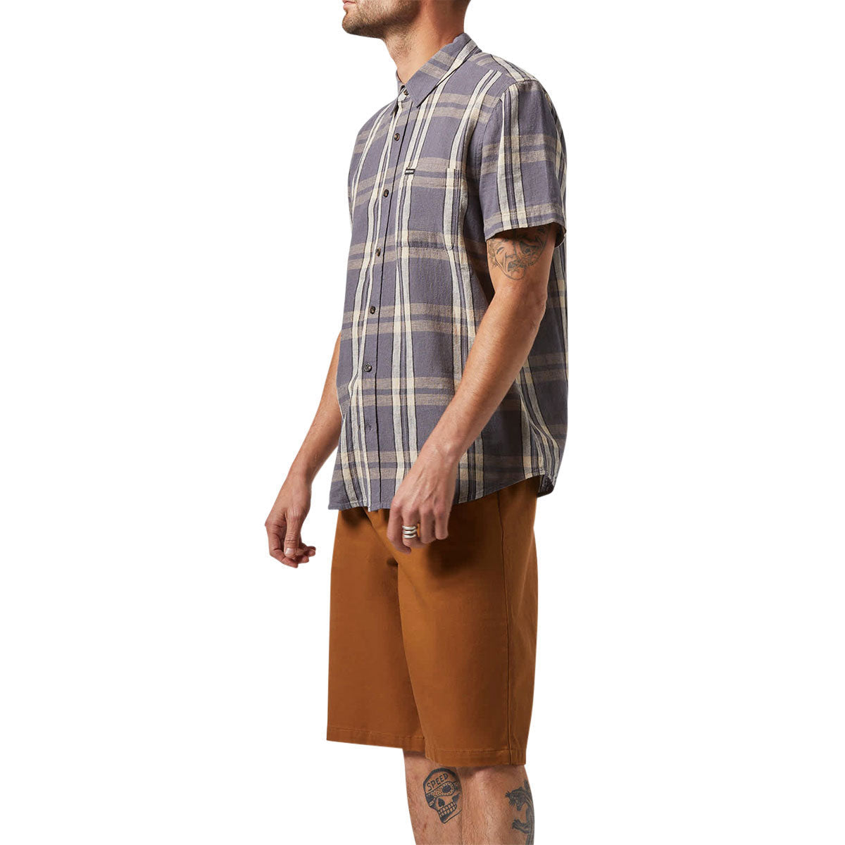 Brixton Charter Linen Blend Shirt - Charcoal/Beige Plaid image 2