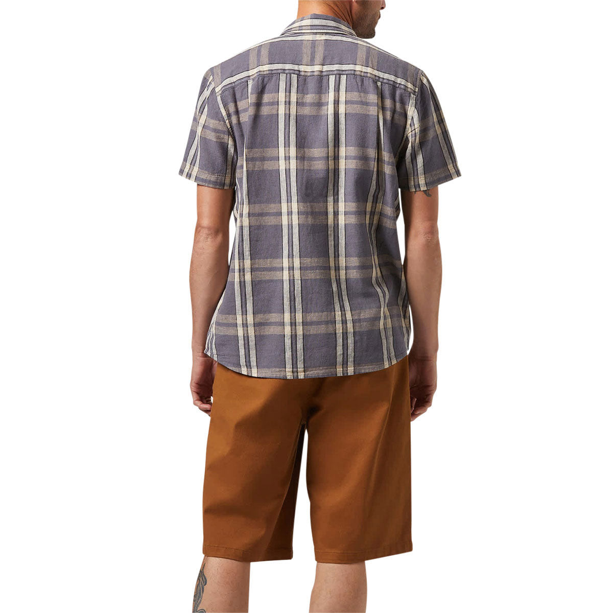 Brixton Charter Linen Blend Shirt - Charcoal/Beige Plaid image 3