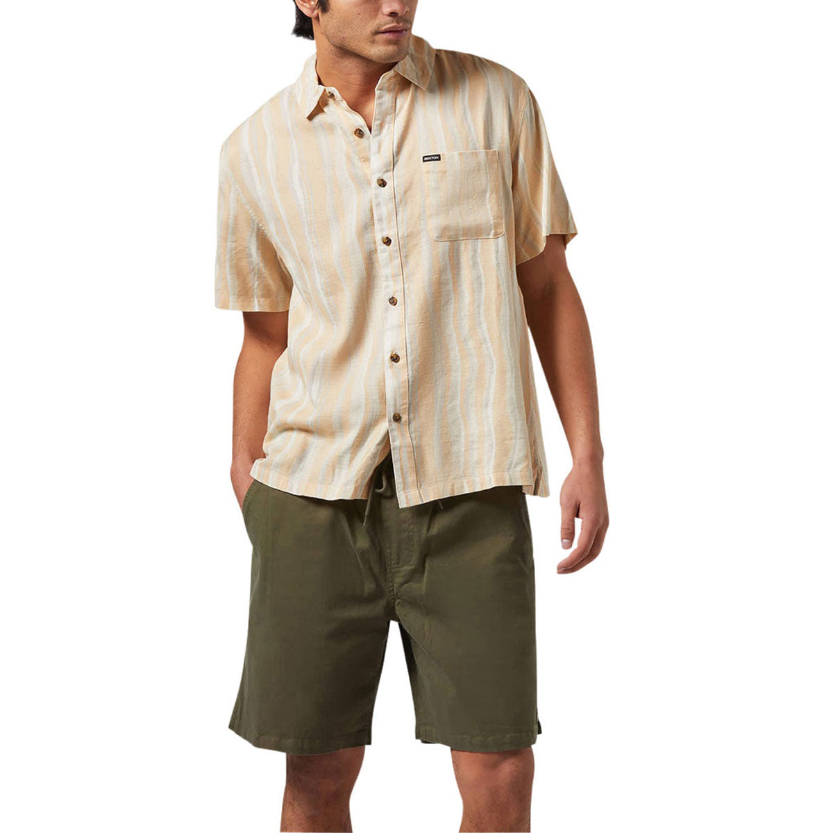 Brixton Cru Slub Shirt - Hazelnut/Painterly Stripe image 2