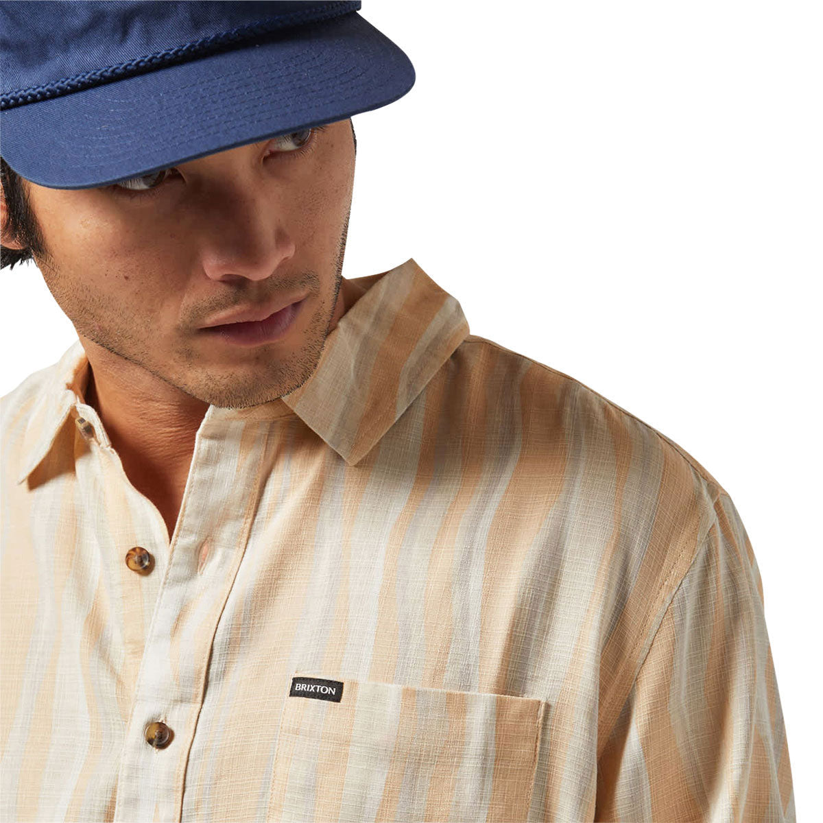 Brixton Cru Slub Shirt - Hazelnut/Painterly Stripe image 4