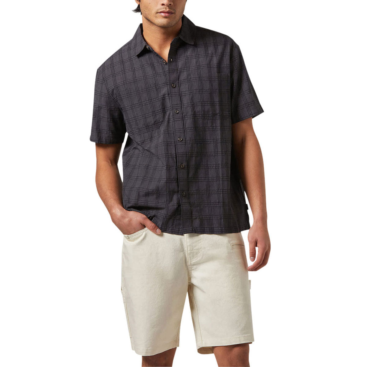 Brixton Cru Oxford Plaid Shirt - Charcoal/Black Plaid image 1