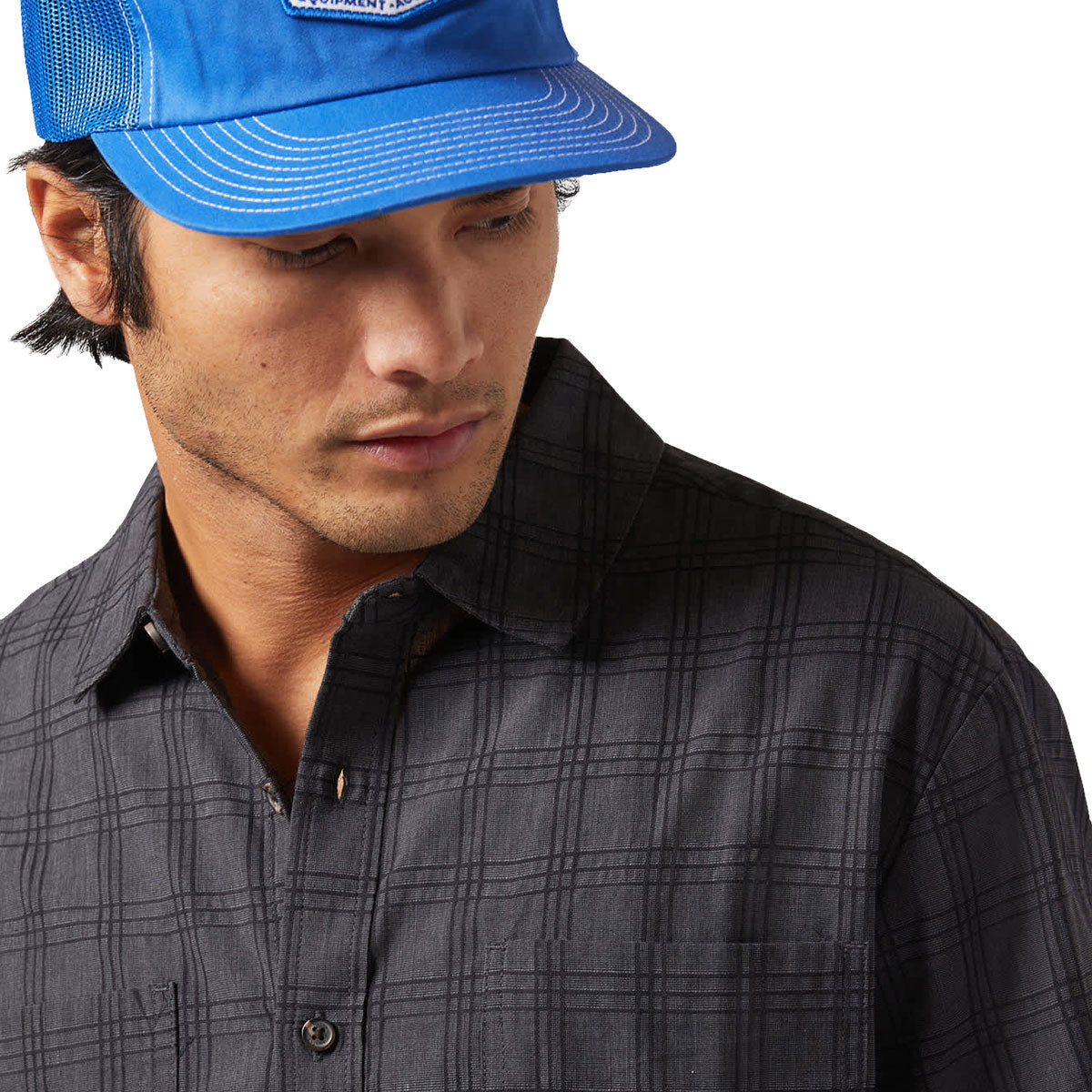 Brixton Cru Oxford Plaid Shirt - Charcoal/Black Plaid image 3