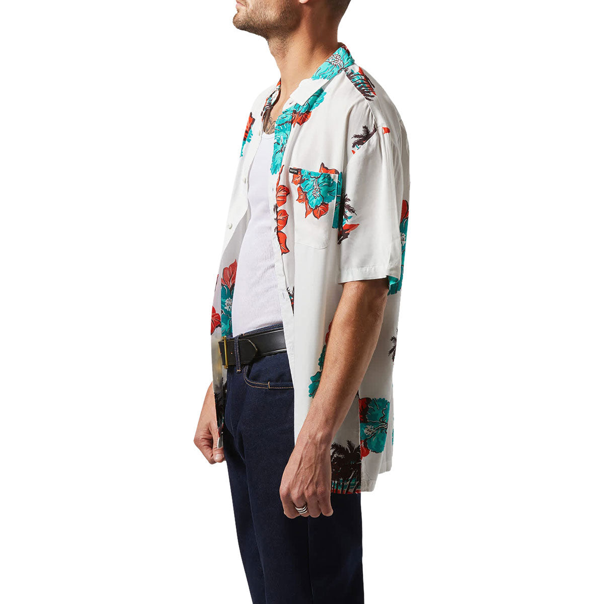 Brixton Cru Print Shirt - Off White/Aquatic Green Floral image 2