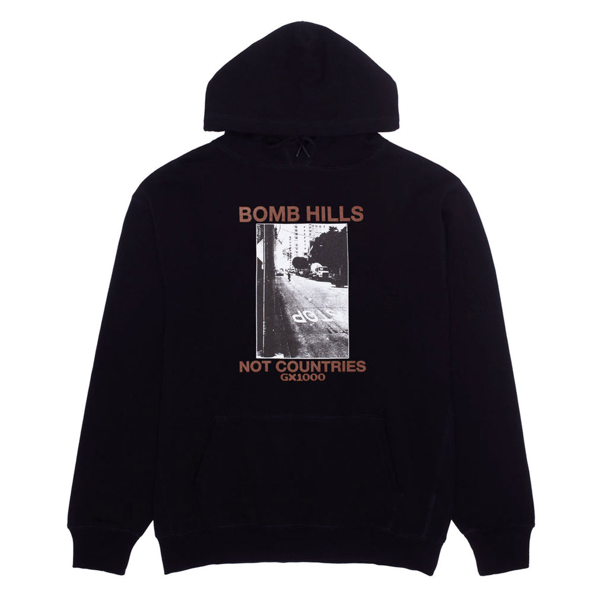 GX1000 Bomb Hills Not Countries Hoodie - Black/Brown Font image 1