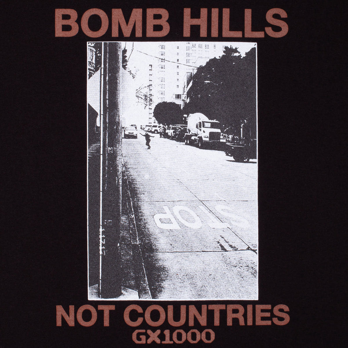 GX1000 Bomb Hills Not Countries Hoodie - Black/Brown Font image 2