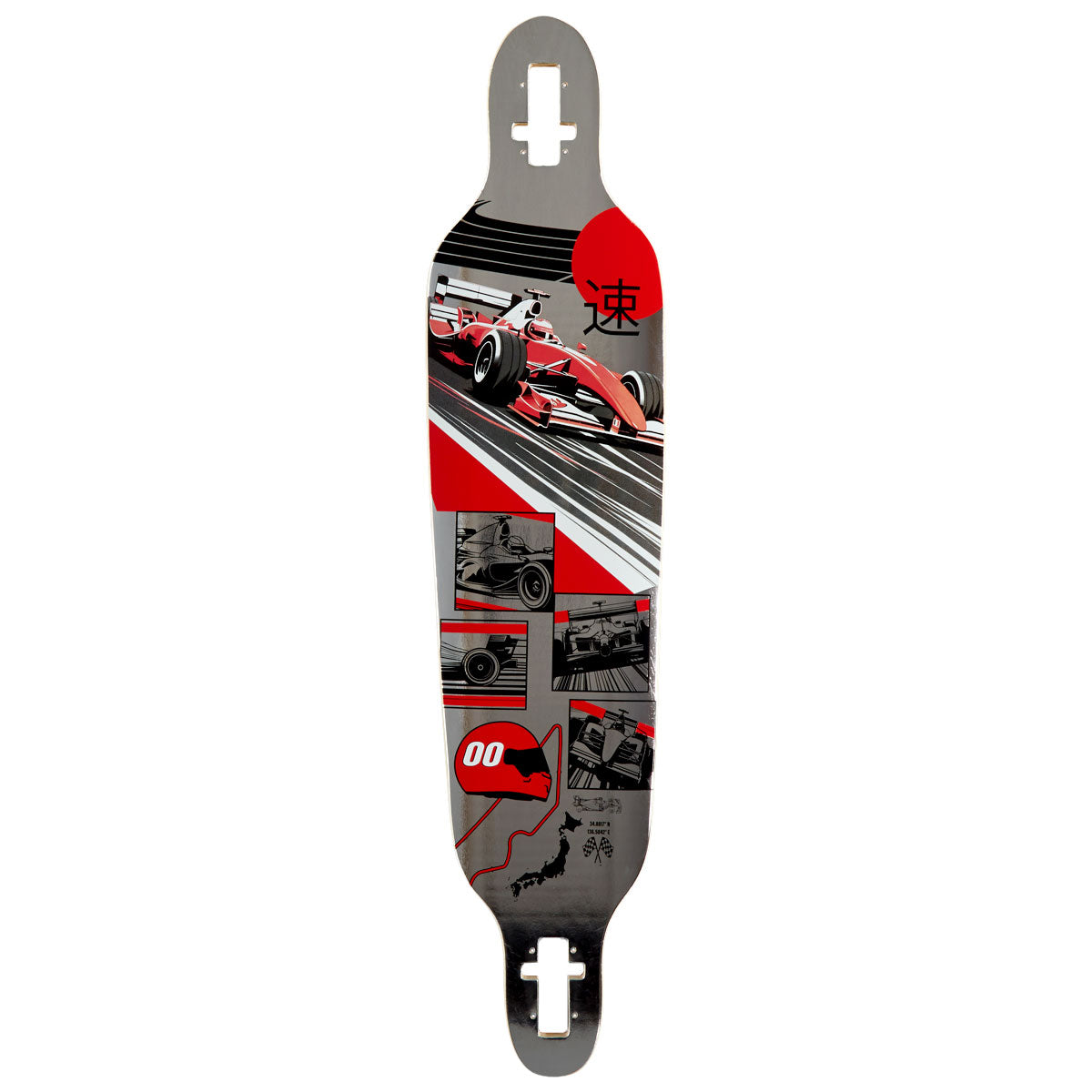 Daddies Race Car Foil Drop Thru Longboard Deck - Silver Foil/Red image 1