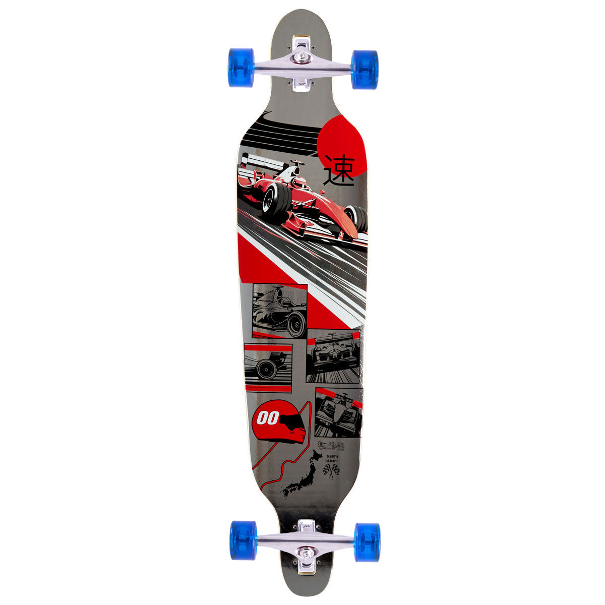 Daddies Race Car Foil Drop Thru Longboard Complete - Silver Foil/Red image 1