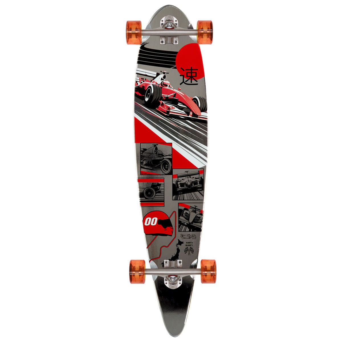 Daddies Race Car Foil Pintail Longboard Complete - Silver Foil/Red image 1