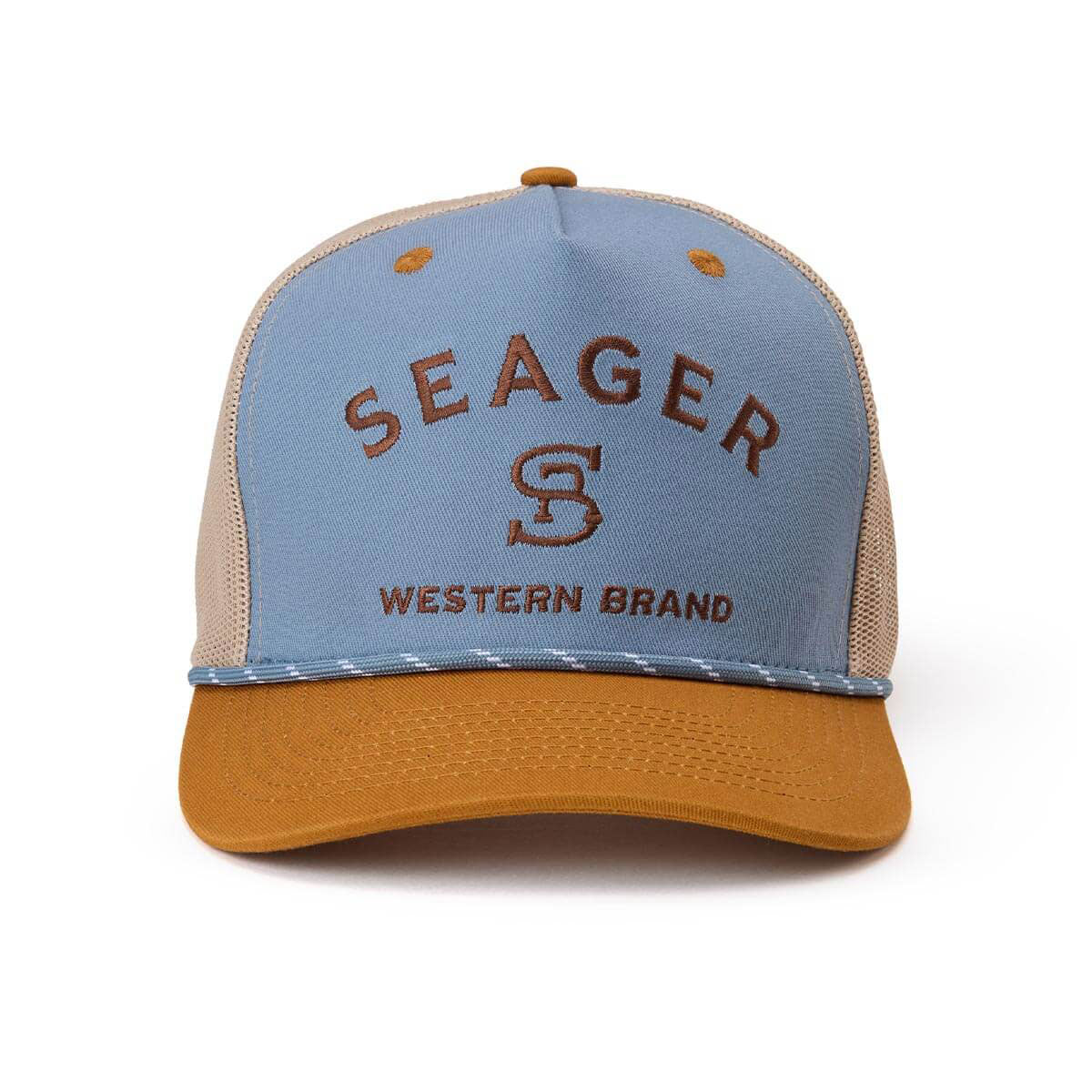 Seager Branded Trucker Snapback Hat - Blue/Tan image 3