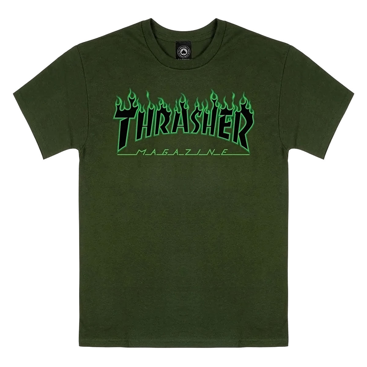 Thrasher Flame T-Shirt - Forest Green/Black image 1