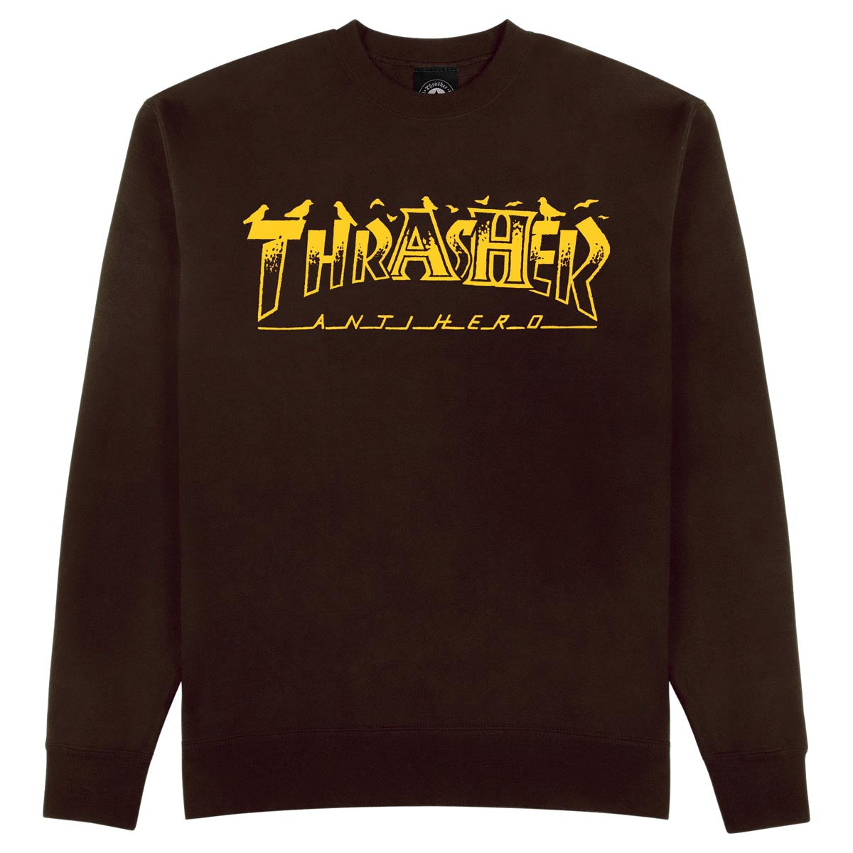 Thrasher x Anti-Hero Pigeon Mag Crewneck Sweater - Dark Chocolate image 1