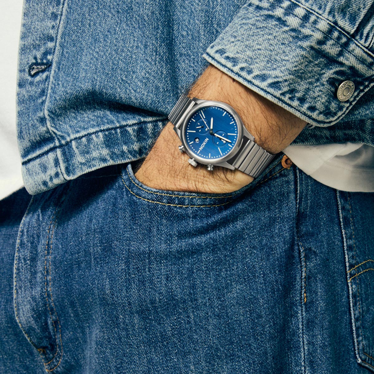 Nixon Station Chrono Watch - Silver/Indigo image 5