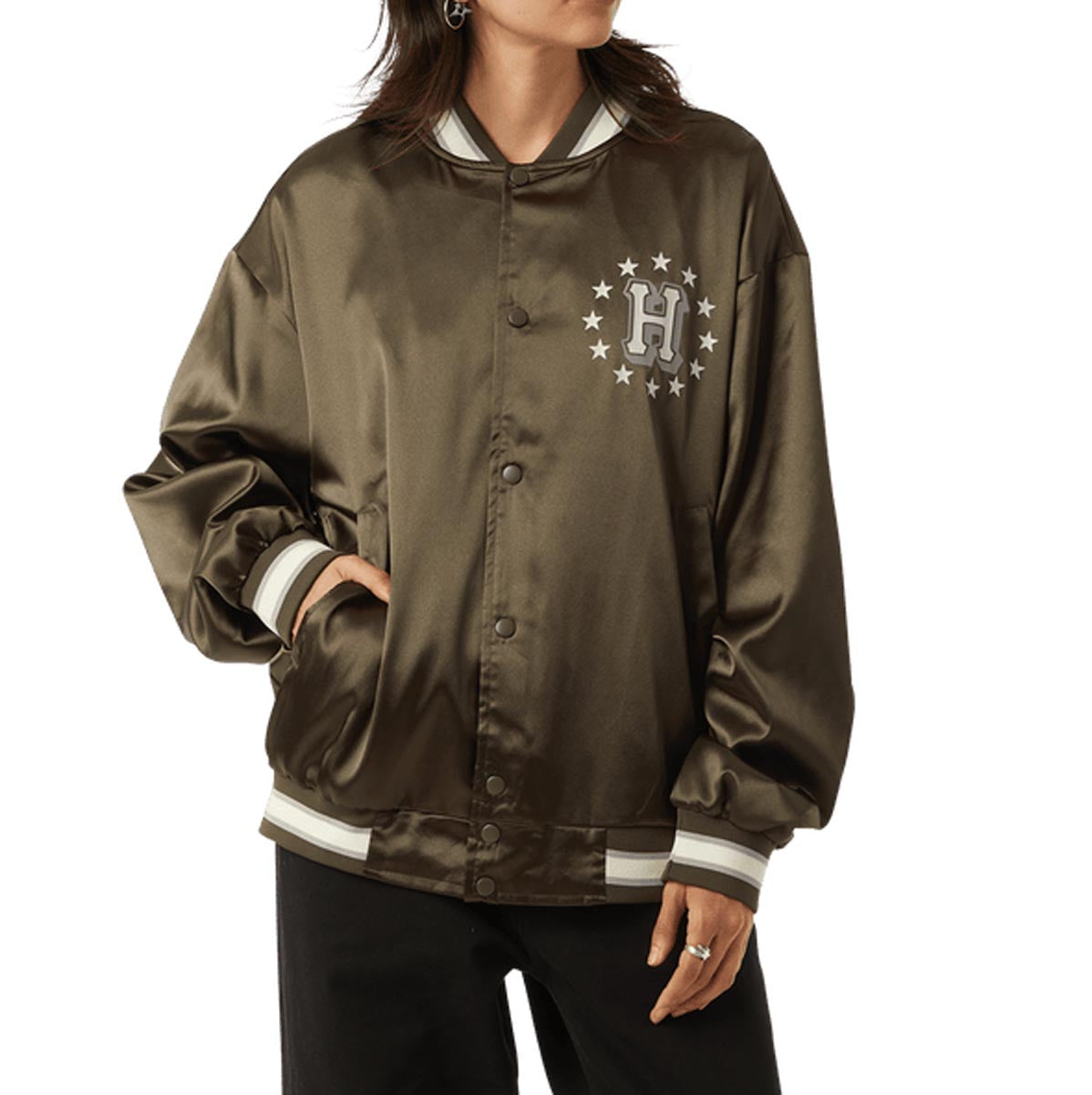 Huf Galactic Stack Baseball Jacket - Olive image 5