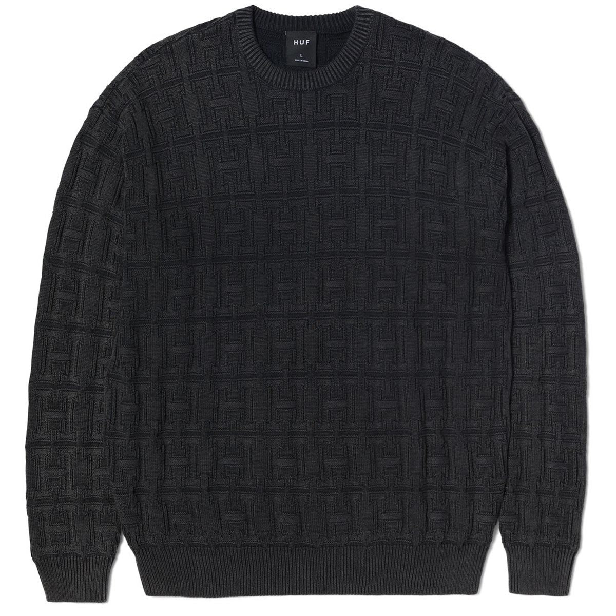 Huf Interlaced Jacquard Overdyed Crew Sweatshirt - Black image 2