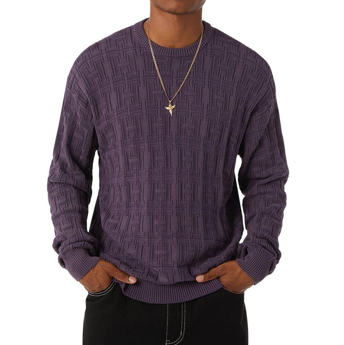 Huf Interlaced Jacquard Overdyed Crew Sweatshirt - Raisin image 1