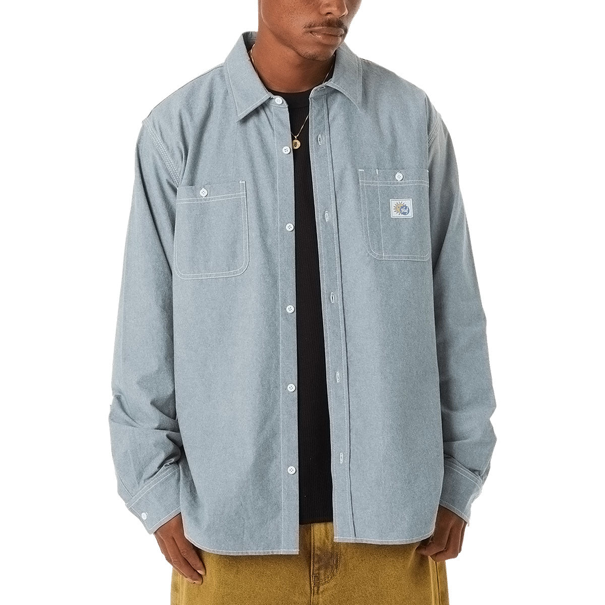 HUF Total Eclipse Chambray Long Sleeve Shirt - Light Blue image 4