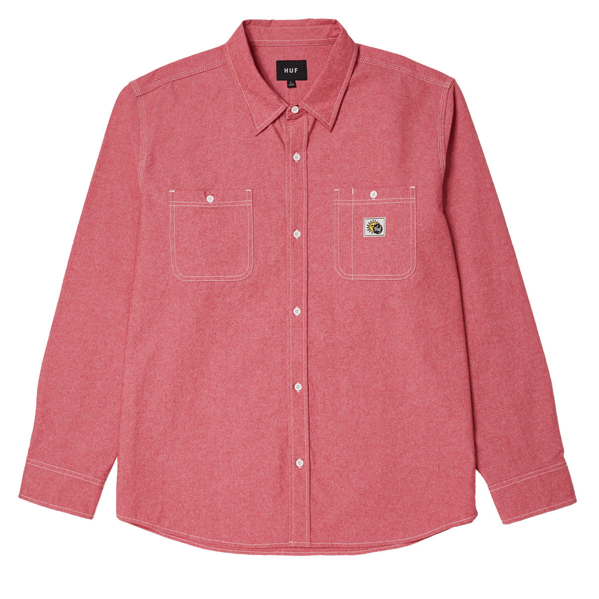 HUF Total Eclipse Chambray Long Sleeve Shirt - Red image 2