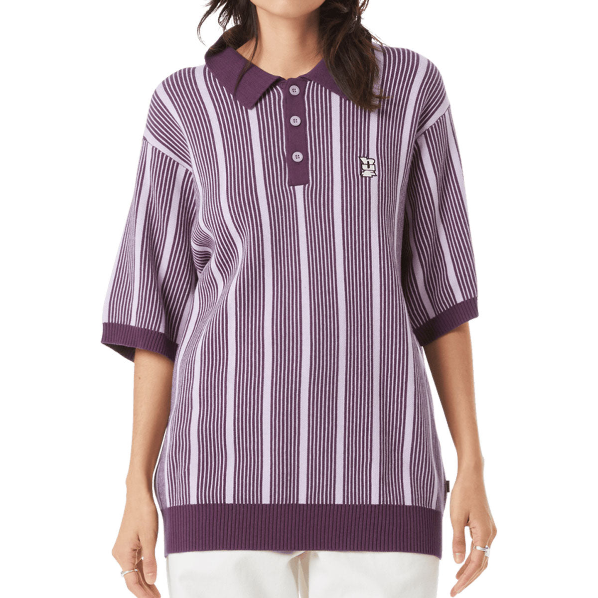 HUF Trace Stripe Knit Top Shirt - Dust Purple image 1