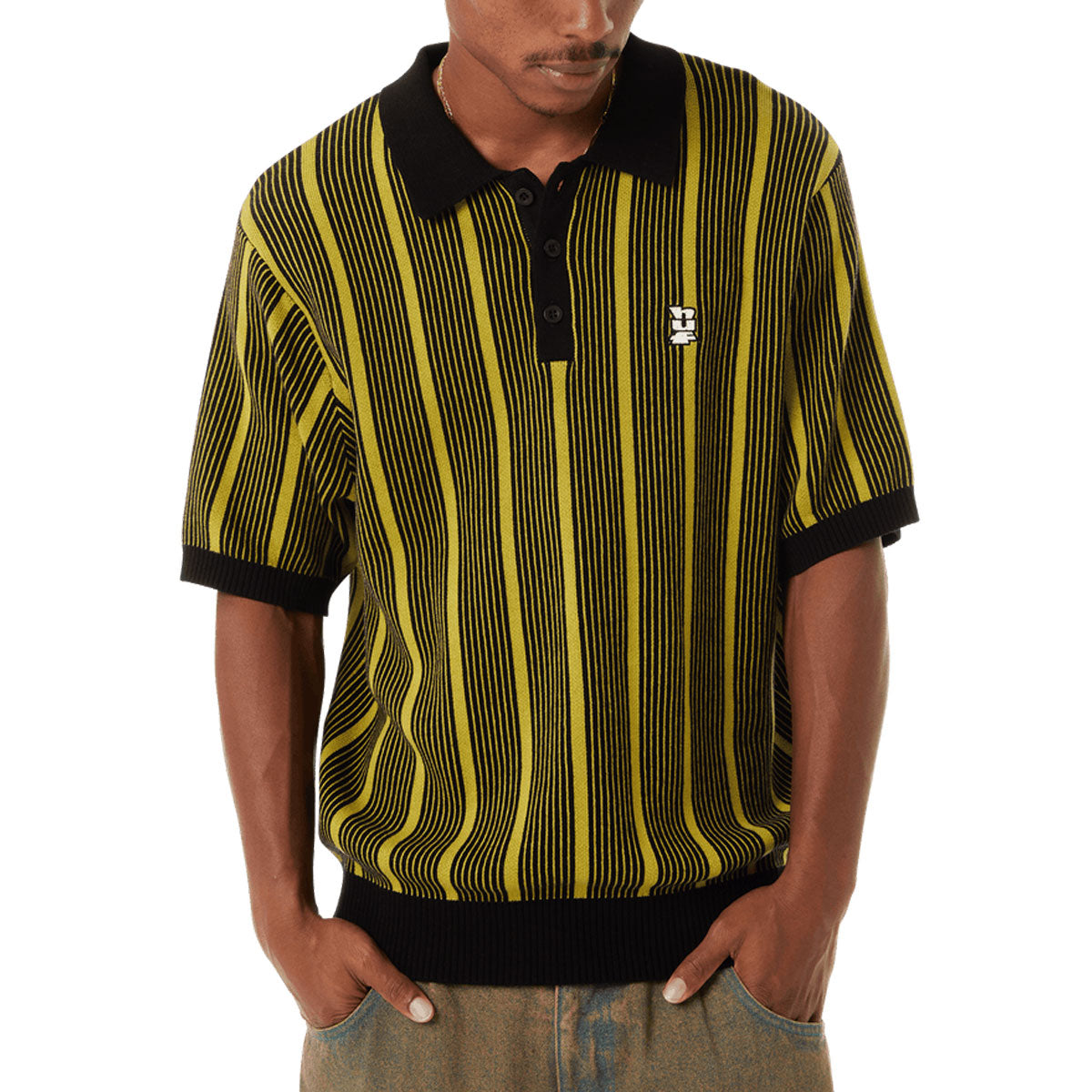 HUF Trace Stripe Knit Top Shirt - Moss image 1