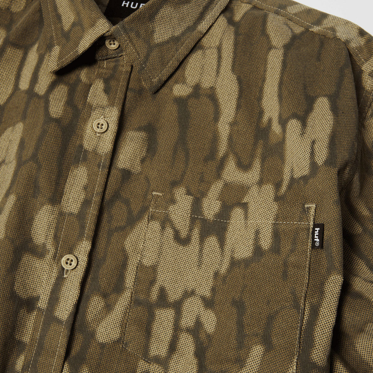 HUF Warped Camo Corduroy Long Sleeve Shirt - Muted Camo image 1