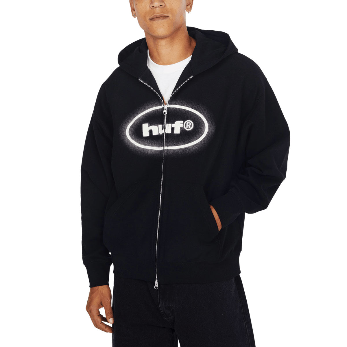 HUF x Mickey Mouse Spray Full Zip Hoodie - Black image 5