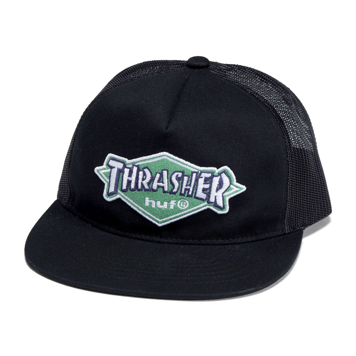 HUF x Thrasher Logo Twill Trucker Hat - Black image 1