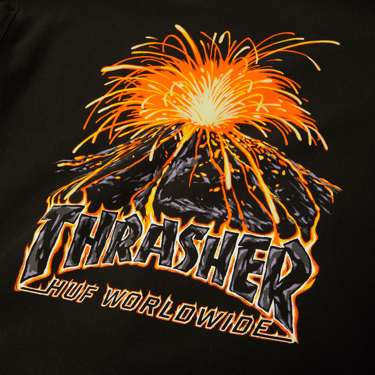 HUF x Thrasher Meltdown Heavyweight Hoodie - Washed Black image 4