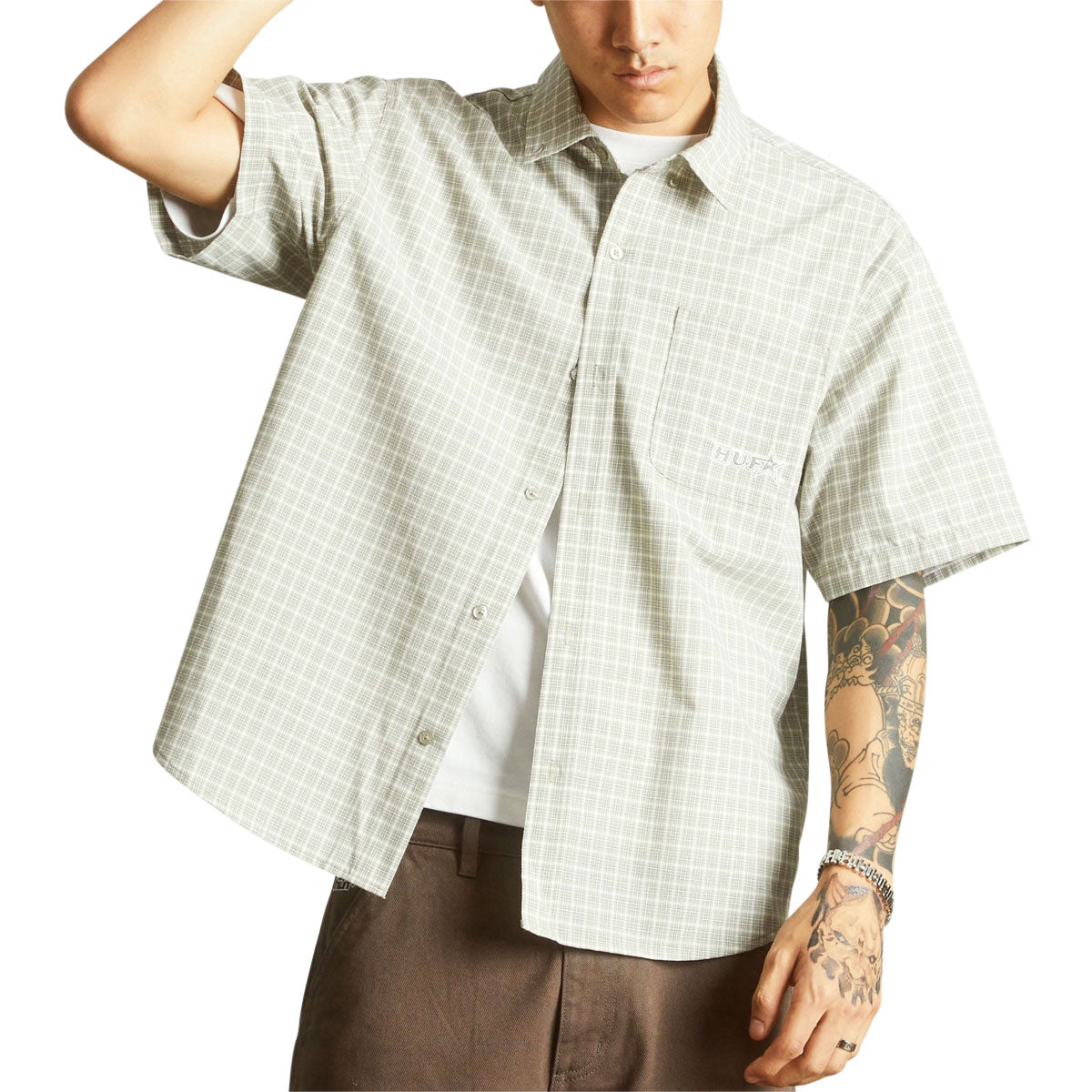 HUF Galaxy Plaid Woven Shirt - Stone image 2