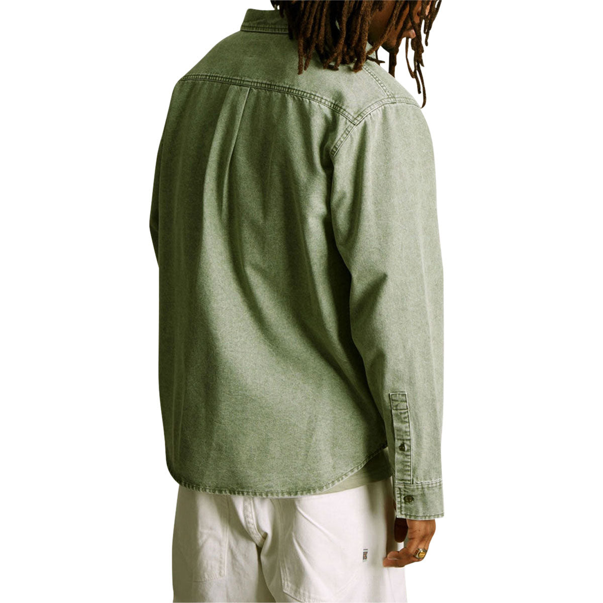 HUF Carson Overdyed Denim Long Sleeve Shirt - Olive image 3