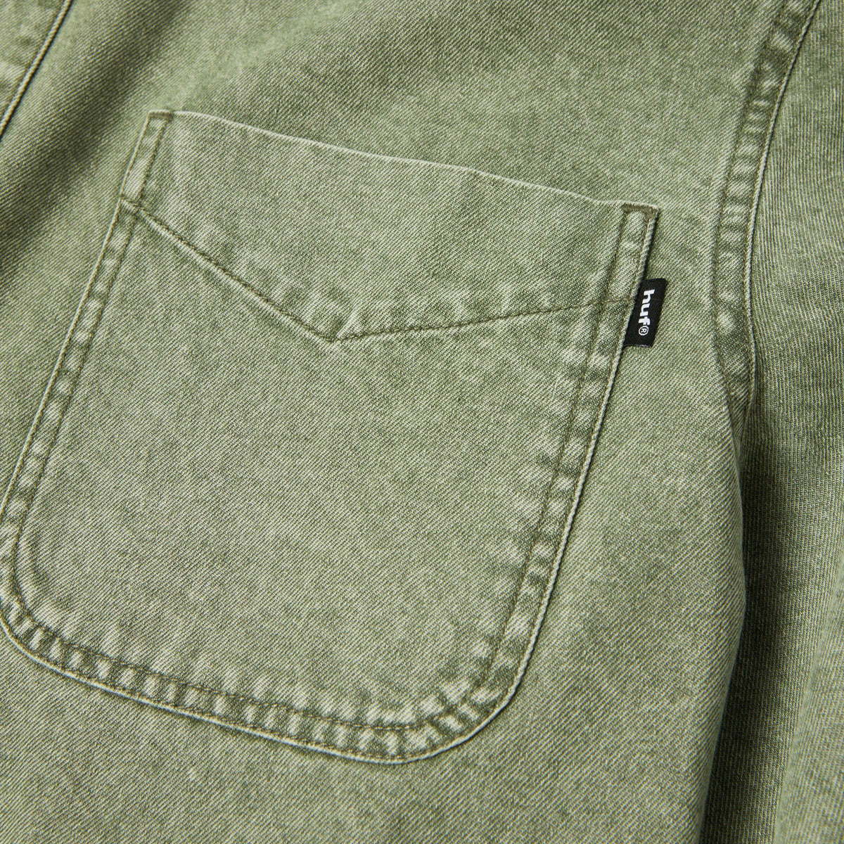 HUF Carson Overdyed Denim Long Sleeve Shirt - Olive image 5