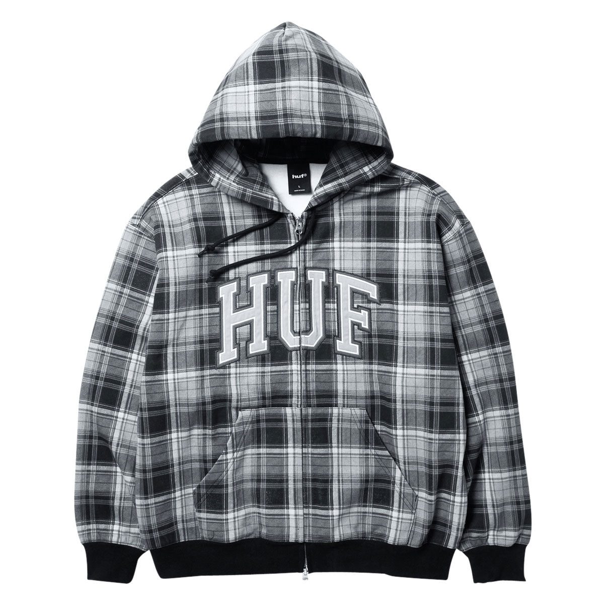 HUF Arch Plaid Full Zip Hoodie - Black image 1