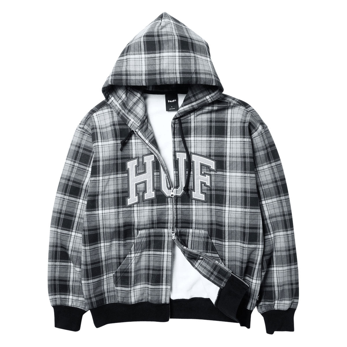 HUF Arch Plaid Full Zip Hoodie - Black image 4