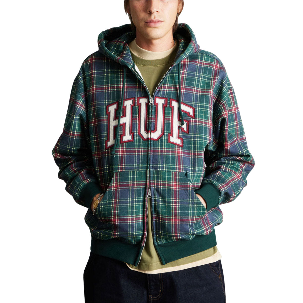 HUF Arch Plaid Full Zip Hoodie - Forest image 2