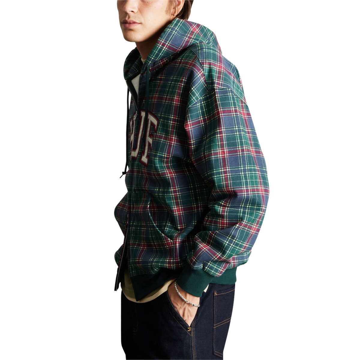 HUF Arch Plaid Full Zip Hoodie - Forest image 4